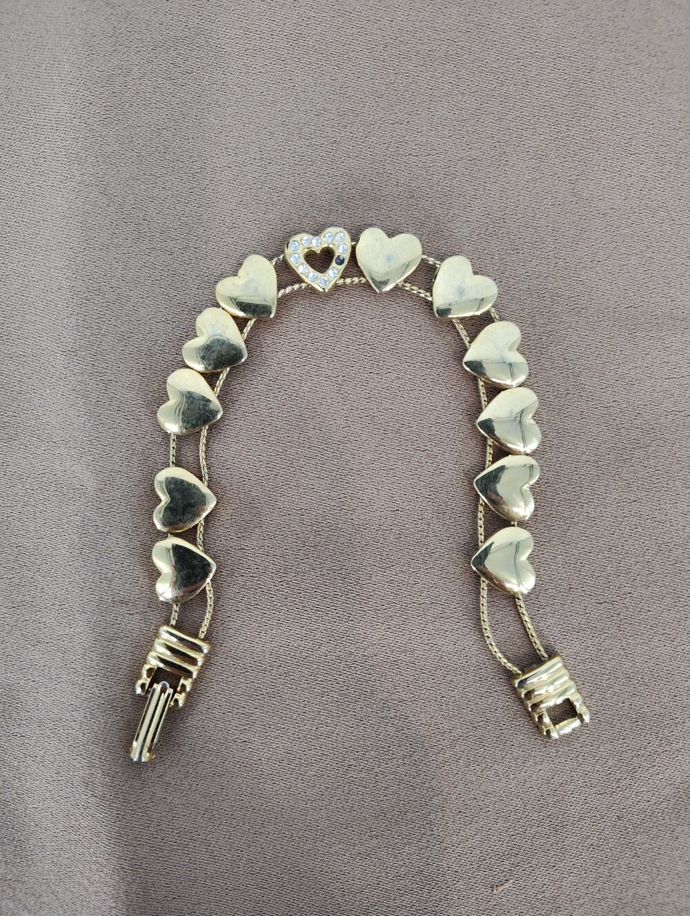 Vintage Avon Gold-Tone Heart Link Bracelet with Pave Heart